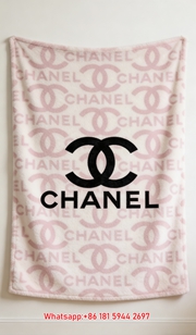 Chanel Pink White Monogram Flannel Throw Blanket IMG_7312